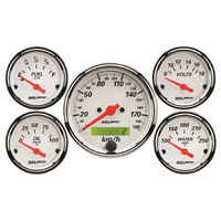 Arctic White 5 Piece Gauge Kit w/ Electric Speedometer in KMH (3-3/8" & 2-1/16")