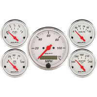 Arctic White 5 Piece Gauge Kit (3-3/8" & 2-1/16") w/ Electric Speedometer