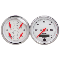 Arctic White 2 Piece Electric Gauge Kit (3-3/8" Quad & Speedo 240-33 Ω) 