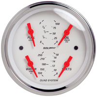 Arctic White 3-3/8" Quad Gauge (100 PSI/100-250°F/8-18V/0-90 Ω)