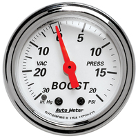 Arctic White 2-1/16" Mechanical Boost/Vacuum Gauge (30 In. Hg/20 PSI)