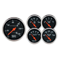 Designer Black 5 Piece Gauge Kit (3-3/8" & 2-1/16") w/ Mechanical Speedometer