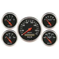 Designer Black 5 Piece Gauge Kit w/ Electric Speedometer (3-1/8" & 2-1/16") KMH
