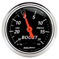 Designer Black 2-1/16" Mechanical Boost/Vacuum Gauge (30 In Hg/20 PSI)