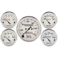 Old Tyme White 5 Piece Gauge Kit (3-3/8" & 2-1/16") w/ Mechanical Speedometer
