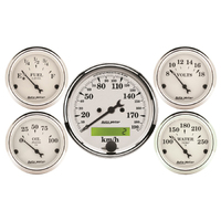 Old Tyme White 5 Piece Gauge Kit w/ Electric Speedometer in KPH (3-1/8" & 2-1/16")