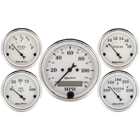 Old Tyme White 5 Piece Gauge Kit w/ Electric Speedometer in MPH (3-1/8" & 2-1/16")