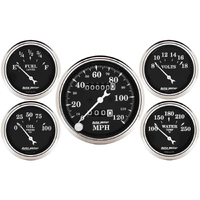 Old Tyme Black 5 Piece Gauge Kit (3-3/8" & 2-1/16") w/ Mechanical Speedometer