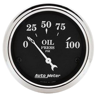 Old Tyme Black 2-1/16" Oil Pressure Gauge w/ Air Core (0-100 PSI)