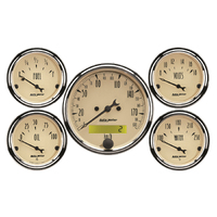 Antique Beige 5 Piece Gauge Kit w/ Electric Speedometer in KPH (3-3/8" & 2-1/16")