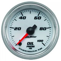 Pro-Cycle 2-1/16" Stepper Motor Oil Pressure Gauge (0-100 PSI) White/Bright Anodized