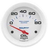 Marine 2-5/8" Oil Pressure Gauge (0-80 PSI) White