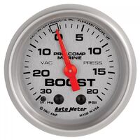 Marine 2-1/16" Mechanical Vacuum/Boost Gauge (30 In Hg/20 PSI) Silver