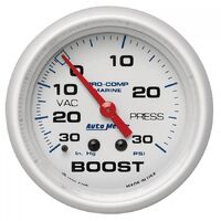 Marine 2-5/8" Mechanical Vacuum/Boost Gauge (30 In Hg/20 PSI) White