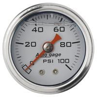 Auto Gage 1-1/2" Mechanical Pressure Gauge (0-100 PSI) White