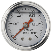 Auto Gage 1-1/2" Mechanical Pressure Gauge (0-100 PSI) Silver