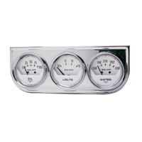Auto Gage Oil Pressure/Water Temp/Voltage Gauge Console (2-1/16", 100 PSI/280 °F/16V) White Dial, Chrome Bezel