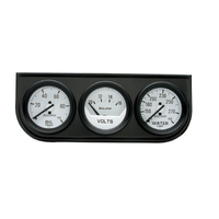 Auto Gage Oil Pressure/Water Temp/Voltage Gauge Console (2-1/16", 100 PSI/280 °F/16V) White Dial, Black Bezel