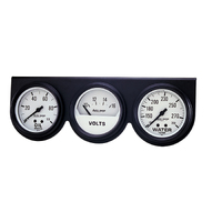 Auto Gage Oil Pressure/Water Temp/Voltage Gauge Console (2-5/8", 100 PSI/280 °F/16V) White Dial, Black Bezel