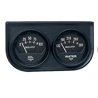 Auto Gage Oil Pressure/Water Temp Gauge Console (2-1/16", 100 PSI/280 °F) Black Dial, Black Bezel, Short Sweep
