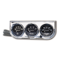 Auto Gage Oil Pressure/Water Temp/Voltage Gauge Console (2-1/16", 100 PSI/280 °F/16V) Black Dial, Chrome Bezel