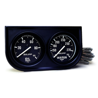 Auto Gage Oil Pressure/Water Temp Gauge Console (2-1/16", 100 PSI/280 °F) Black Dial, Black Bezel, Full Sweep