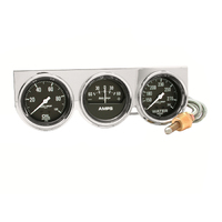 Auto Gauge Oil Pressure/Water Temp/Amperage Gauge Console (2-5/8", 100 PSI/280 °F/60A) Black Dial, Chrome Bezel