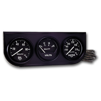 Auto Gage Oil Pressure/Water Temp/Voltage Gauge Console (2-1/16", 100 PSI/280 °F/18V, Mech Black Dial, Black Bezel
