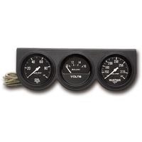 Auto Gage Oil Pressure/Water Temp/Voltage Gauge Console (2-5/8", 100 PSI/280 °F/16V) Black Dial, Black Bezel