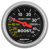 Sport-Comp 2-1/16" Mechanical Boost/Vacuum Gauge (30 In Hg/45 PSI)