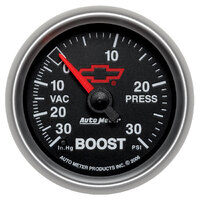 GM Black 2-1/16" Digital Stepper Motor Boost/Vacuum Gauge (30 In Hg/30 PSI) Chevy Red Bowtie