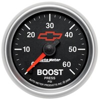 GM Black 2-1/16" Boost Gauge (0-60 PSI) Chevy Red Bowtie 