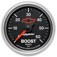 GM Black 2-1/16" Boost Gauge (0-60 PSI) Chevy Red Bowtie
