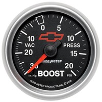 GM Black 2-1/16" Boost/Vacuum Gauge (30 In Hg/20 PSI) Chevy Red Bowtie