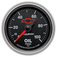 GM Black 2-1/16" Mechanical Oil Pressure Gauge (0-100 PSI) Chevy Red Bowtie