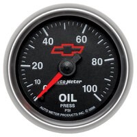 GM Black 2-1/16" Mechanical Oil Pressure Gauge (0-100 PSI) Chevy Red Bowtie 