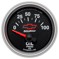 GM Black 2-1/16" Oil Pressure Gauge w/ Air-Core (0-100 PSI) Chevy Red Bowtie