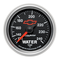 GM Black 2-1/16" Water Temperature Gauge (120-240 °F) Chevy Red Bowtie
