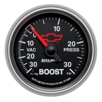GM Black 2-1/16" Mechanical Boost/Vacuum Gauge (30 In Hg/30 PSI) Chevy Red Bowtie