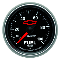 GM Black 2-1/16" Fuel Pressure Gauge (0-100 PSI) Chevy Red Bowtie