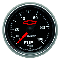 GM Black 2-1/16" Fuel Pressure Gauge (0-100 PSI) Chevy Red Bowtie 