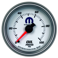 Mopar 2-1/16" Mechanical Oil Pressure Gauge (0-100 PSI) White