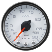 Spek-Pro 2-1/16" Stepper Motor Boost/Vacuum Gauge (30 In Hg/30 PSI) White Dial, Black Bezel, Clear Lens