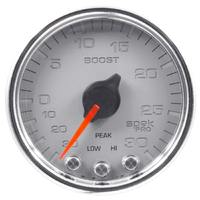Spek-Pro 2-1/16" Stepper Motor Boost/Vacuum Gauge (30 In Hg/30 PSI) Silver Dial, Chrome Bezel, Clear Lens