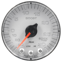 Spek-Pro 2-1/16" Stepper Motor Boost/Vacuum Gauge (30 In Hg/30 PSI) Silver Dial, Chrome Bezel, Flat Antiglare Lens