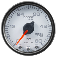 Spek-Pro 2-1/16" Stepper Motor Boost Gauge (0-60 PSI) White Dial, Black Bezel, Clear Lens