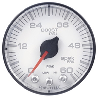 Spek-Pro 2-1/16" Stepper Motor Boost Gauge (0-60 PSI) White Dial, Black Bezel, Flat Antiglare Lens