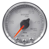 Spek-Pro 2-1/16" Stepper Motor Boost Gauge (0-60 PSI) Silver Dial, Chrome Bezel, Clear Lens