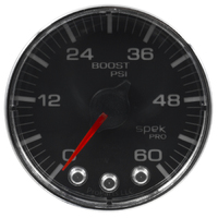 Spek-Pro 2-1/16" Stepper Motor Boost Gauge (0-60 PSI) Black Dial, Chrome Bezel, Flat Antiglare Lens