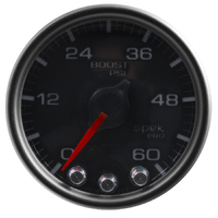 Spek-Pro 2-1/16" Stepper Motor Boost Gauge (0-60 PSI) Black Dial, Black Bezel, Clear Lens